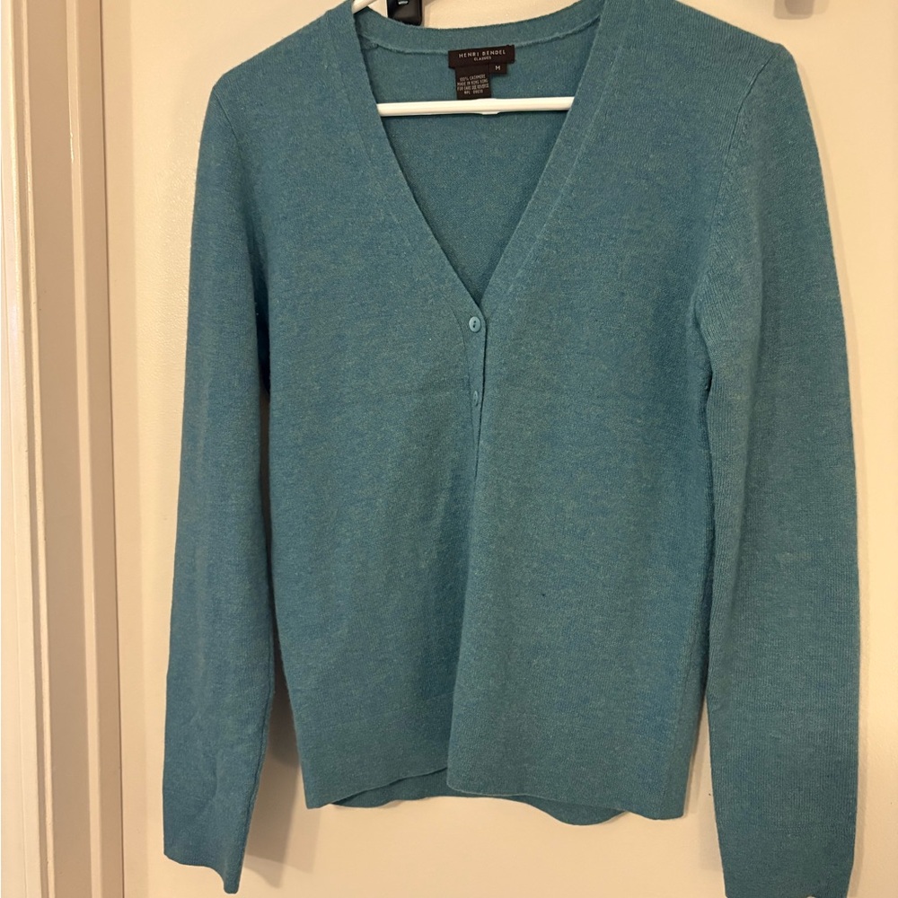 Henri Bendel Blue V-Neck cardigan 100% cashmere size medium